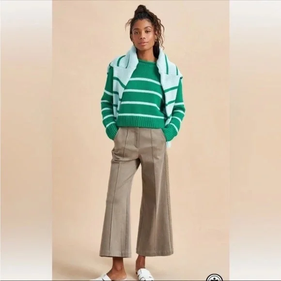 La Ligne x Sakara Mini Marina Striped Cotton Sweater in Kelly Green White, XL - Picture 2 of 11